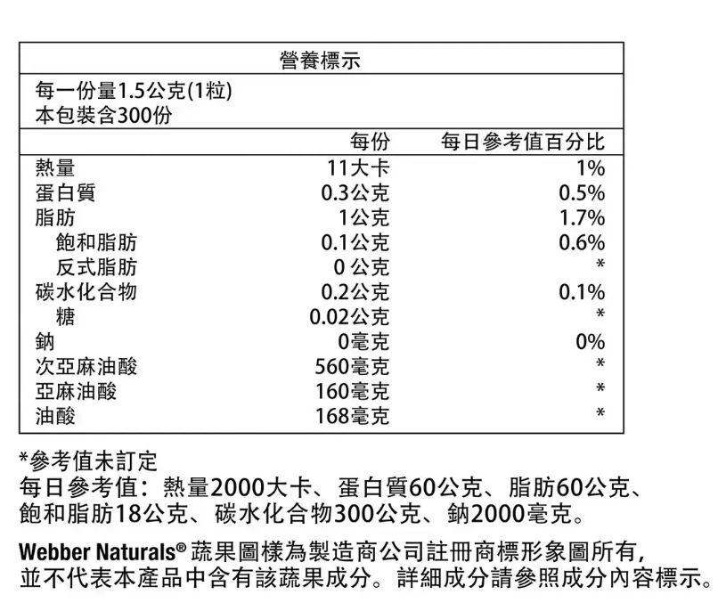 Webber Naturals 亞麻仁油膠囊食品 300粒