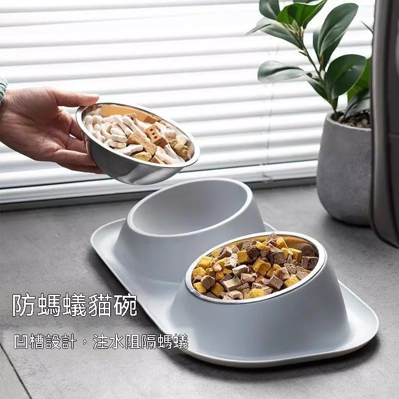 寵物防螞蟻貓碗雙碗不鏽鋼狗碗矮腳