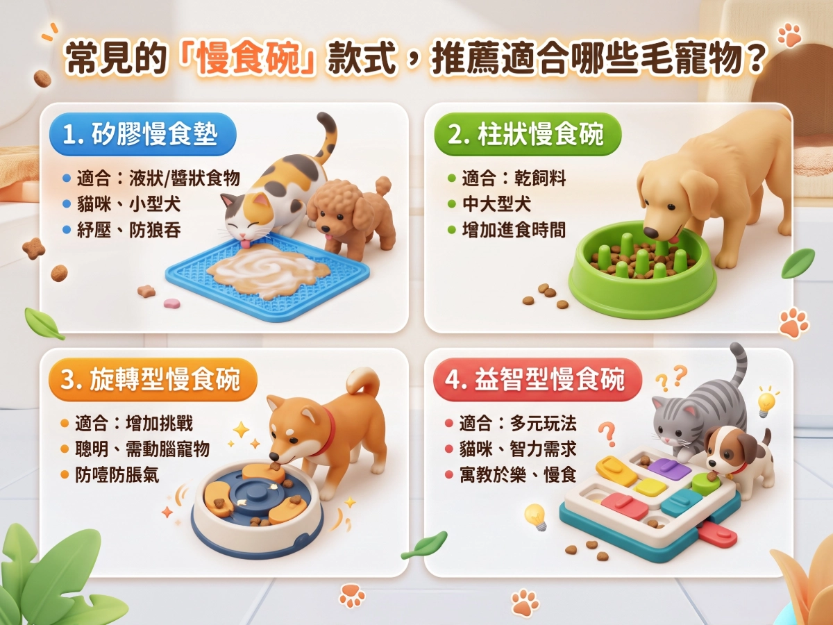 常見的「慢食碗」款式,推薦適合哪些毛寵物